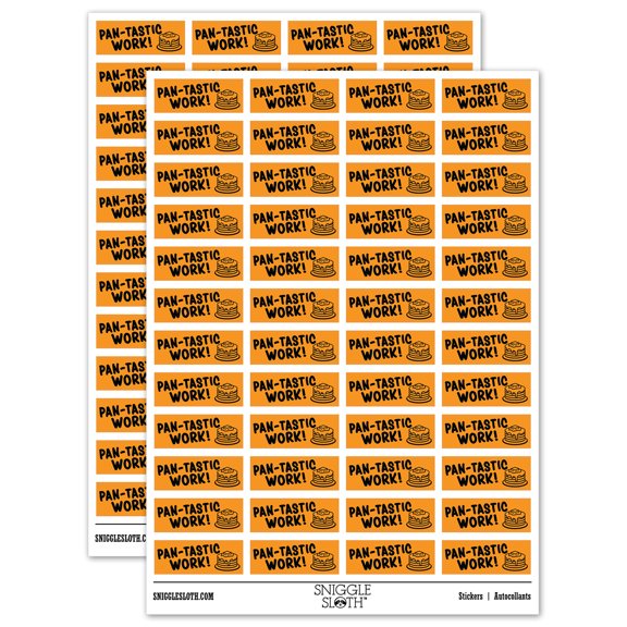 Pan-tastic Fantastic Work Pancakes Teacher Student School Sticker Set - Orange - Matte Finish - 1.25" Mini