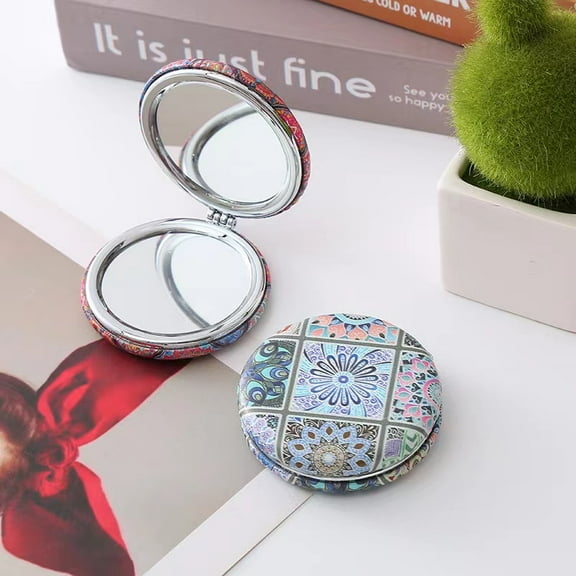 PanBiqintyy A bohemian folding retro portable round cosmetic mirror