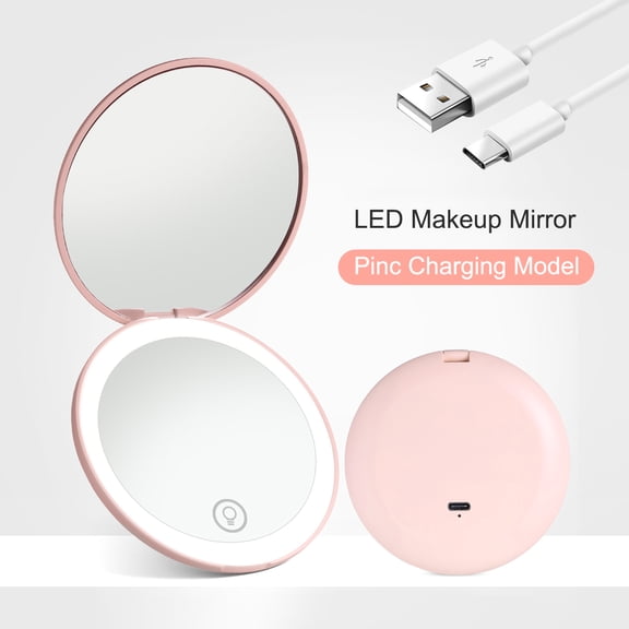 PanBiqintyy Compact Magnifying Makeup Mirror Portable Folding Cosmetic Mirror With Light Led Rechargeable Double Side Mini Mirror For Travel