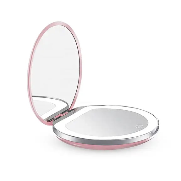 PanBiqintyy Compact Mirror with Light, 1X/3X Magnification LED Pocket Mirror with USB Data Cable, Pink Mini Mirror for Purse, Pocket,Travel