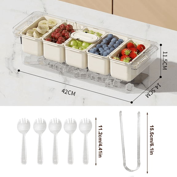 PanBiqintyy Divided Serving Tray with Lid Food Storage Container Snack Box 5 Compartment Snack Container Kitchen Fruit Storage Container New