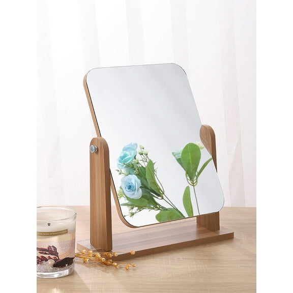PanBiqintyy Dresser Vanity Mirror with Natural Wood Stand, 360 Degree Rotating Magnifying Mirror, Portable Table Counter-top Mirror Bath
