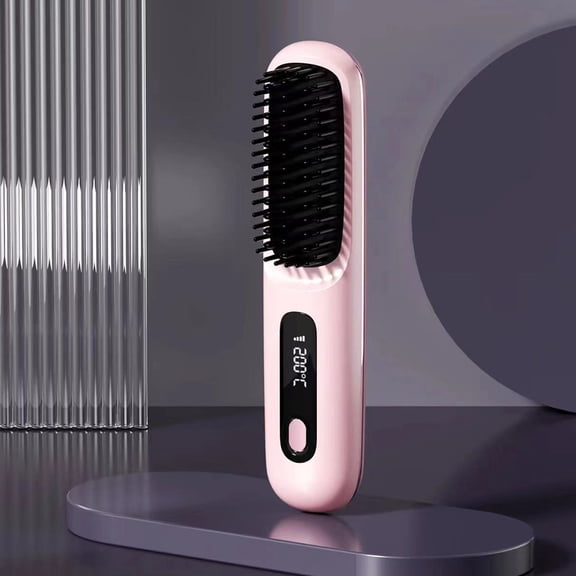 PanBiqintyy Electric LCD Usb Ceramic Heating Straight Hair Comb Wireless Portable Negative Ion Styling Tool Rechargeable Straightening Brush