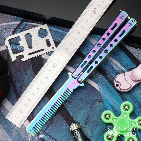 PanBiqintyy Foldable Comb Stainless Steel Practice Training Butterfly Knife Comb Beard Moustache Brushe Salon Hairdressing Styling Tool
