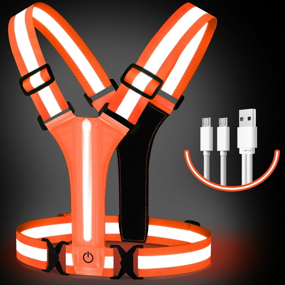 PanBiqintyy LED Running Vest USB Rechargeable Reflective Glowing Reflector Straps High Visibility Night Running Riding Clothing Elastic Band