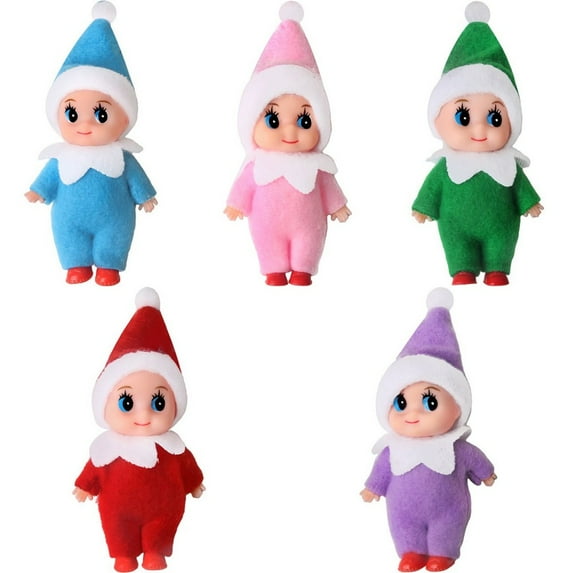 PanDaDa Colorful Plush Elf Christmas Decoration Dolls PVC & Felt, Blue, 5 Pack