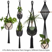 PanJoidys Macrame Plant Hanger 4 Pack Set Boho Cotton Rope Hanging Planters with Hooks Holders for Indoor Ceiling Outdoor