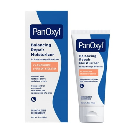 PanOxyl PM Balancing Repair Moisturizer, Niacinamide & Ceramides, for Acne Prone & Dry Skin, 3 oz