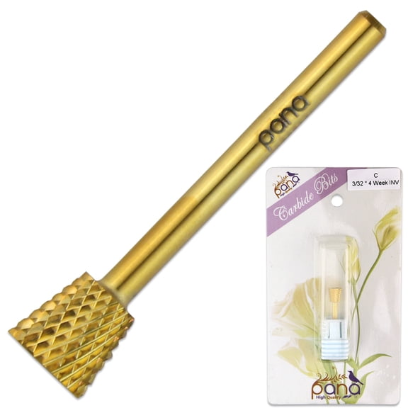 Pana 3/32" 4 Week Inverted Backfill Carbide Nail Drill Bit - Coarse Grit - For Electric Dremel Drill Machine (Gold)