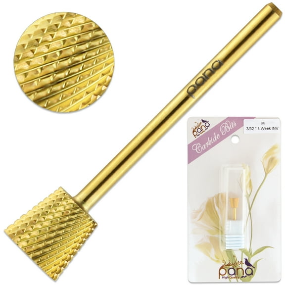 Pana 3/32" 4 Week Inverted Backfill Carbide Nail Drill Bit - Medium Grit - For Electric Dremel Drill Machine (Gold)