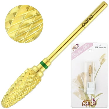 Pana 3/32" Gold Flame Shape Safety Nail Carbide Bit - Coarse Grit
