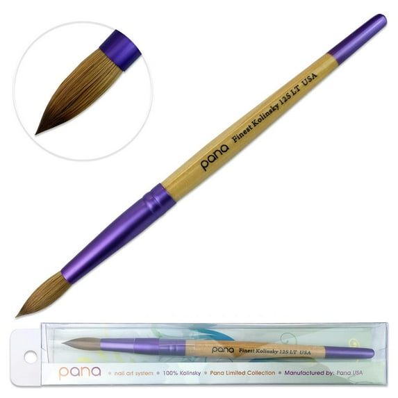 Pana Kolinsky Acrylic Nail Brush with Beige Purple Wood Handle - Size 12