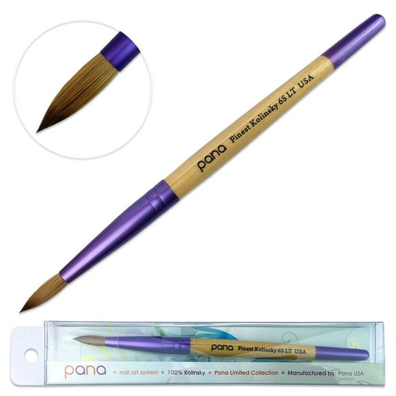 Pana Kolinsky Acrylic Nail Brush with Beige Purple Wood Handle - Size 6