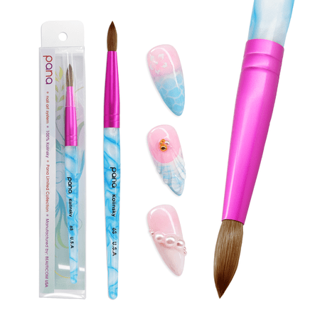 Pana Kolinsky Nail Brush with White and Blue Swirl Acrylic Handle - Size 6