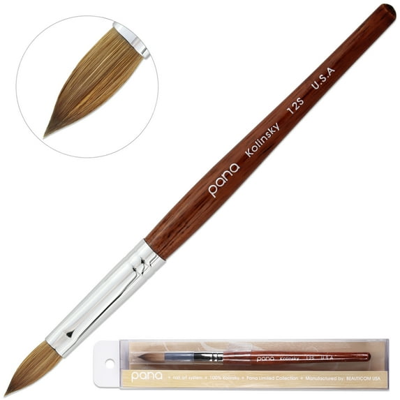 Pana USA Acrylic Nail Brush 100% Pure Kolinsky Hair Mahogany Wood Handle with Silver Ferrule Oval Shaped Style (Size # 12, Mahogany)