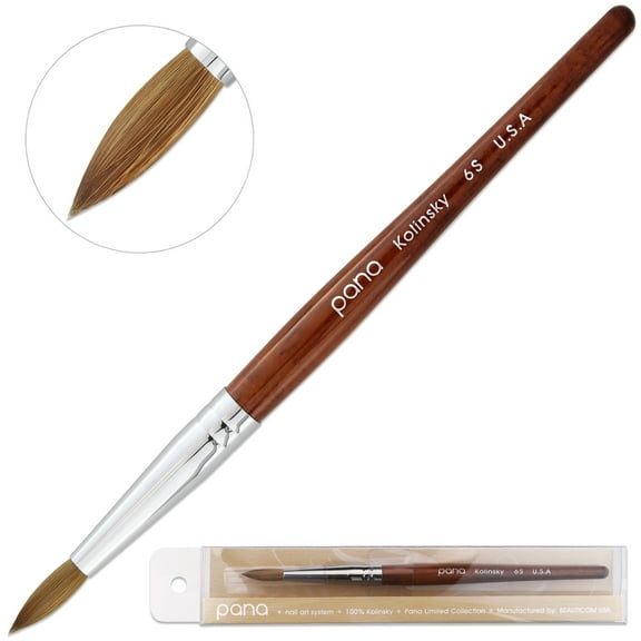 Pana USA Acrylic Nail Brush 100% Pure Kolinsky Hair Mahogany Wood Handle with Silver Ferrule Round Shaped Style (Size # 6, Mahogany)