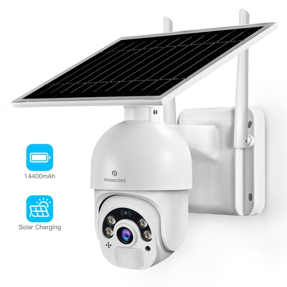 Panacare 14400mAh Outdoor Camera with Solar Panel, 1080P WiFi Security Camera with 360View/100FT Full Color Night Vision/PIR Motion Detection/2 Way Talk/Waterproof, Wireless Battery Camera