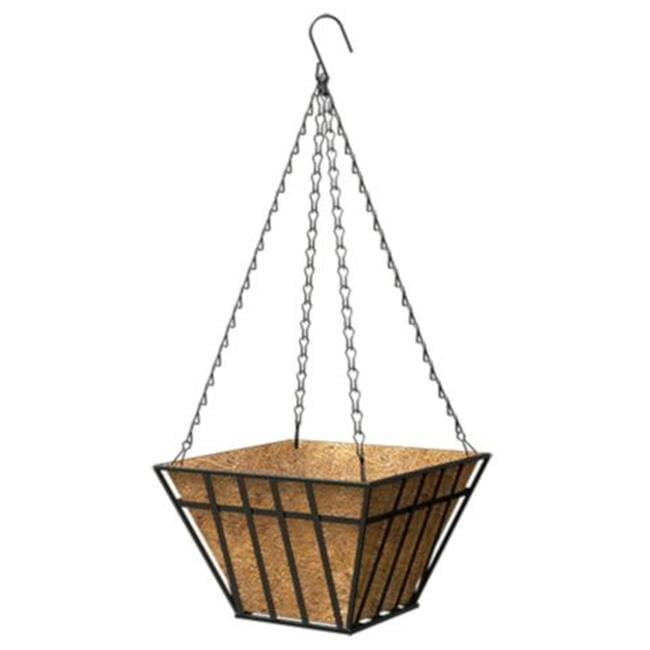 Panacea Black Steel Square Hanging Basket with Coco Liner