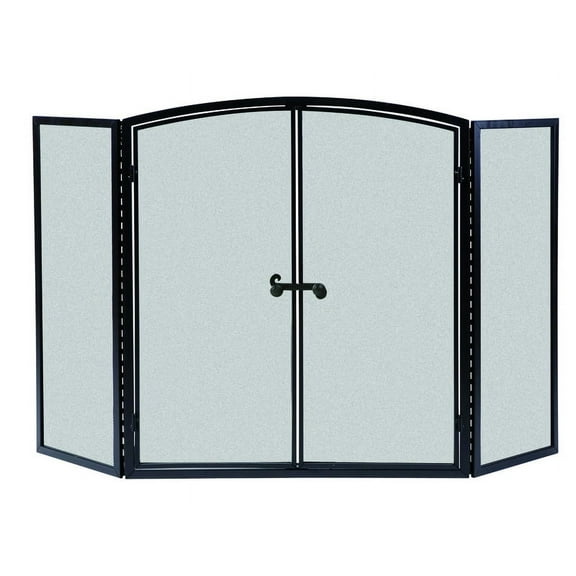 Panacea Three Panel Arched Firescreen w/ Doors, Black