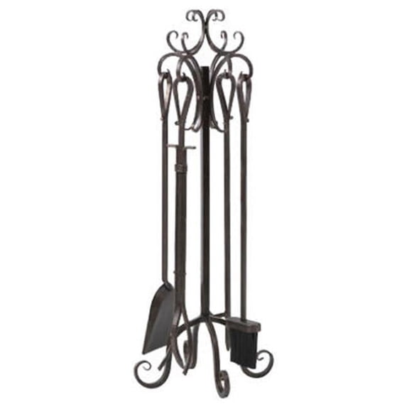 Panacea 5 Piece Scroll Top Fireplace Powder Coated Steel Accessory Tool Set