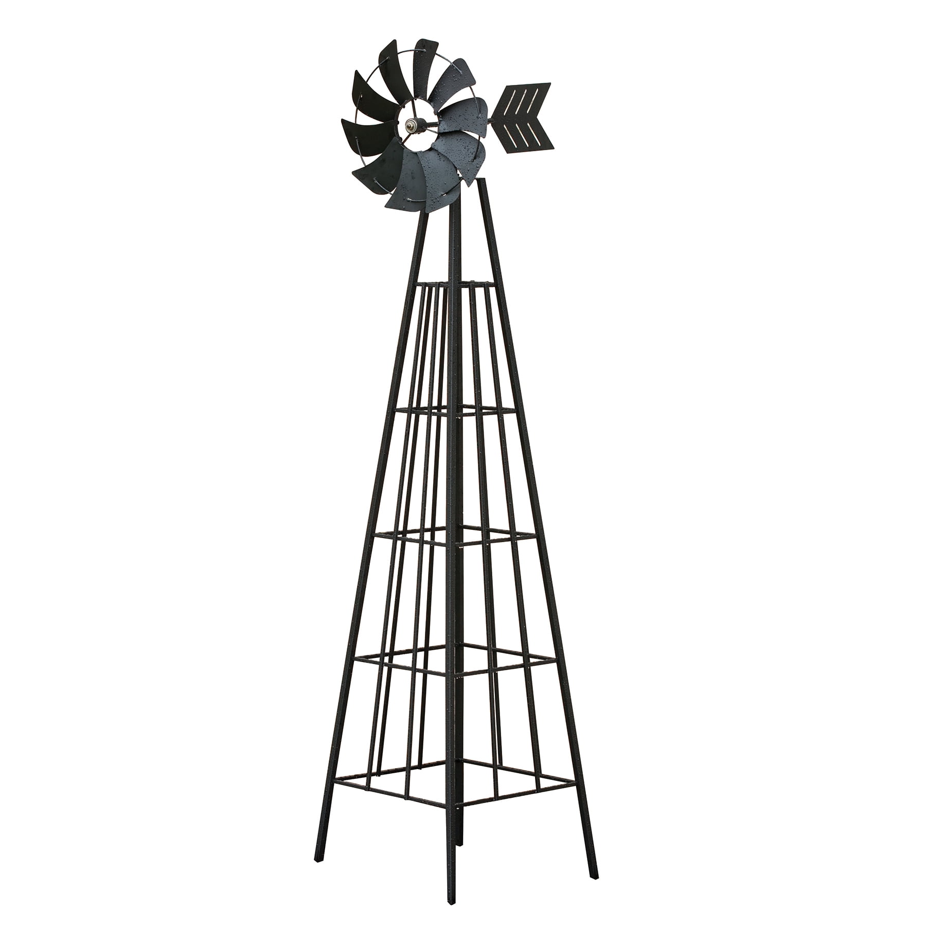 Black Steel 72-Inch Decorative Windmill Garden Obelisk