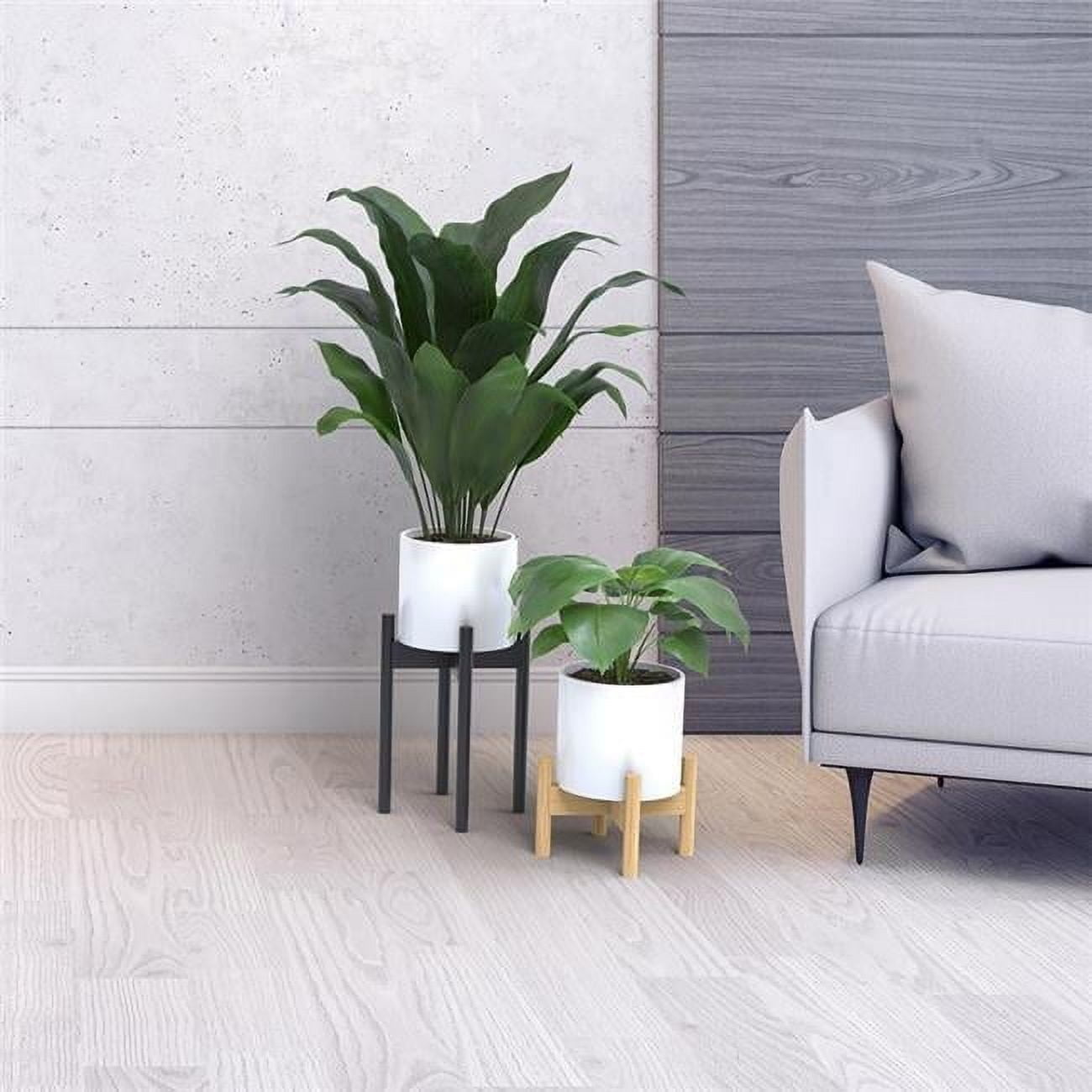 Adjustable Black and Natural Bamboo Wood Plant Stand
