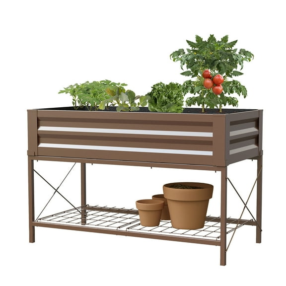 Panacea 83361 Raised Metal Planter Box, Rustic Farmhouse, Brown Steel