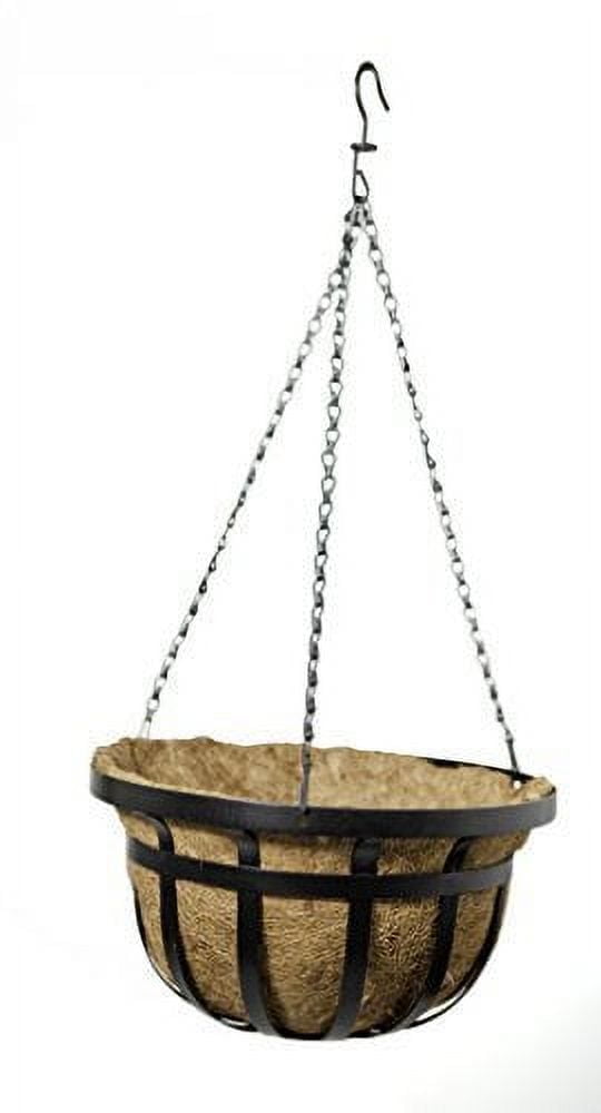 14-Inch Black Steel Round Hanging Basket with Natural Liner