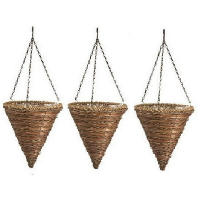 Panacea 88636GT 12" Rope & Fern Cone Hanging Baskets Quantity 3