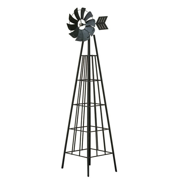 Panacea 72 In. Metal Garden Obelisk Outdoor Trellis, Decorative Windmill for Climbing Plants, Vines, and Flowers