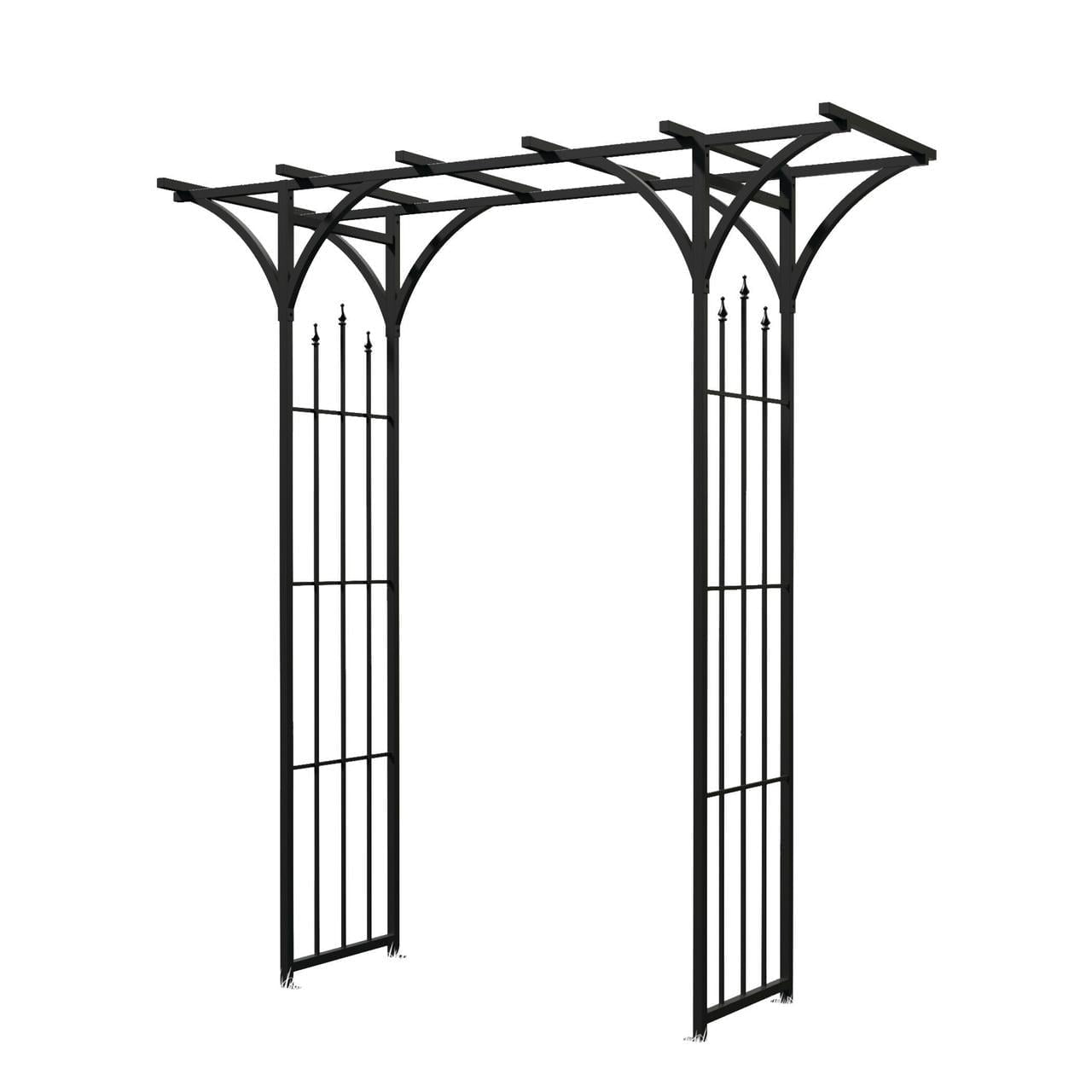 Panacea 89088 Steel Flat Top Arbor with Finials, Black