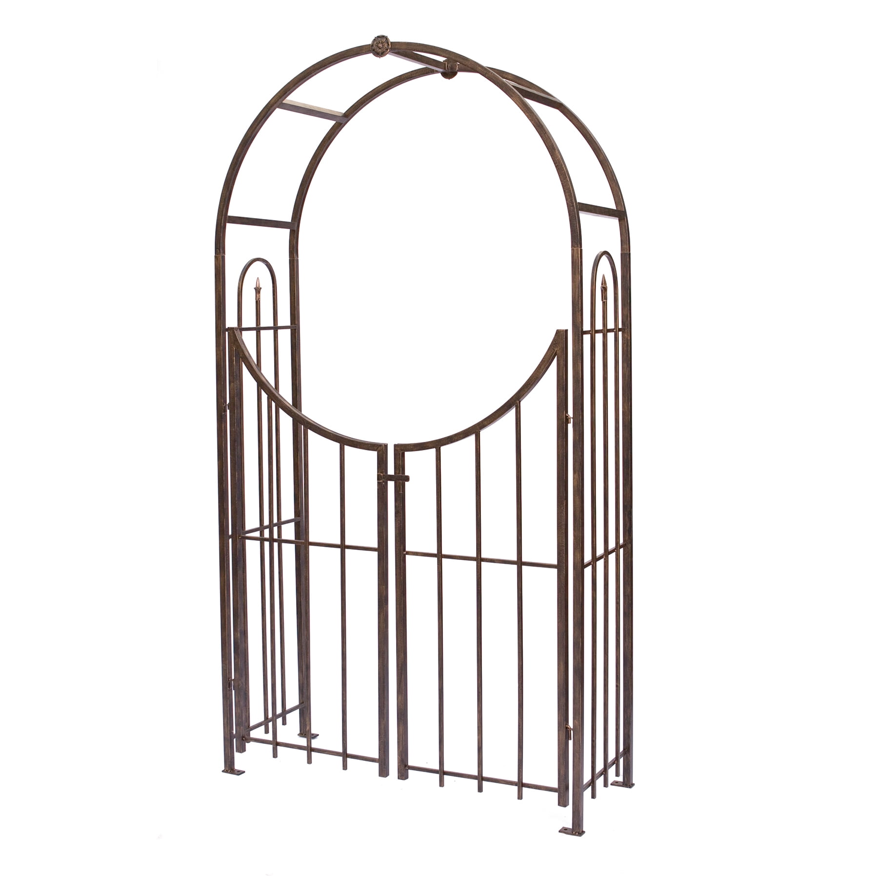 PANACEA PRODUCTS Panacea Arch Top Garden Arbor With Gate, Weatherproof Bronze Garden Arch, 90" Tall