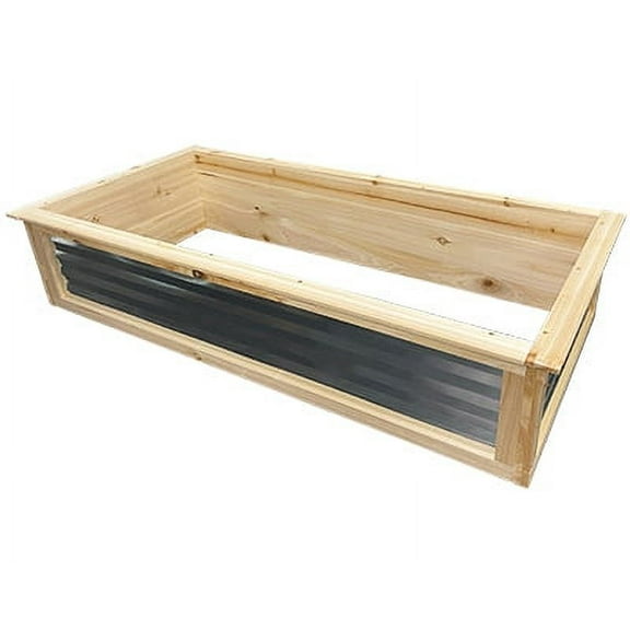 Panacea Cedar & Galvanized Steel Bottomless Planter, Large Galvanized Planter Box, 4'L