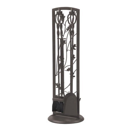 Panacea Oak Leaf Fireplace Tool Set, 5 Piece, Dark Brown