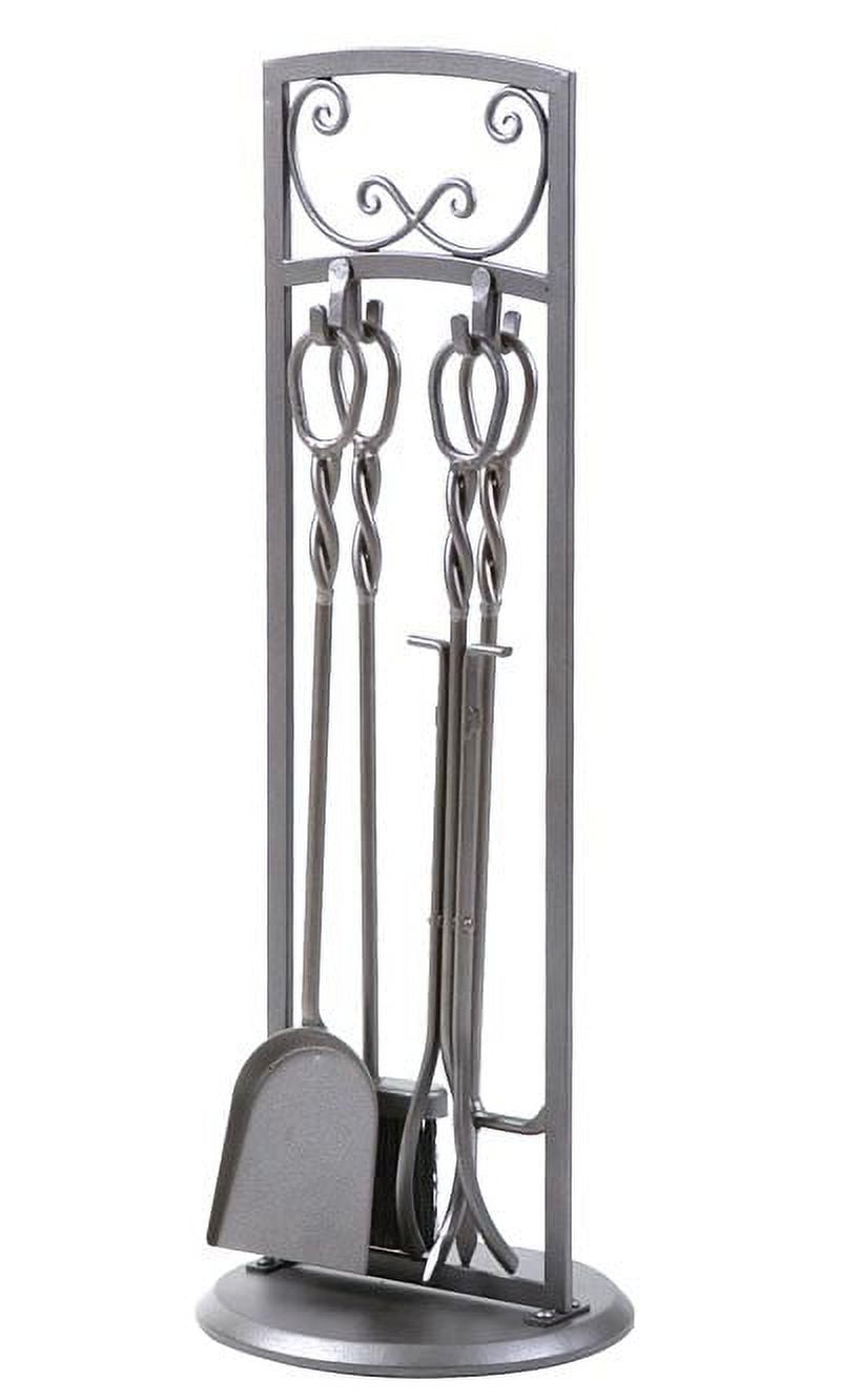 Antique Iron 5-Piece Scroll Fireplace Tool Set with Stand