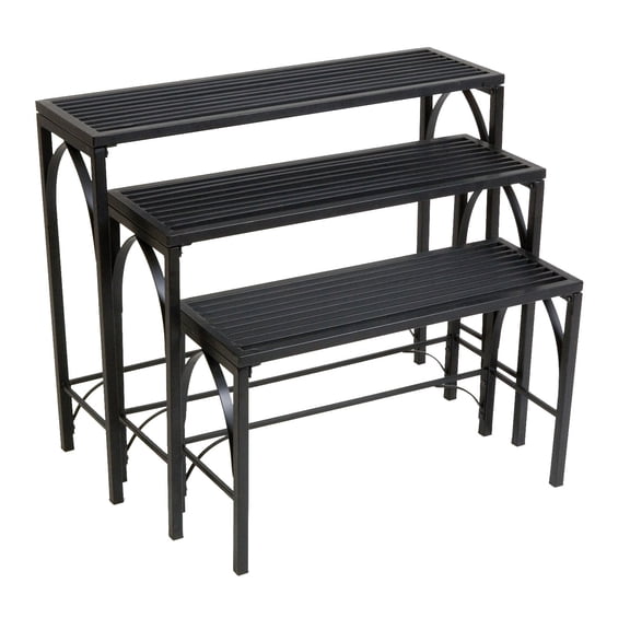 Panacea Gothic Outdoor Contemporary Metal End Table, Black (Set of 3)