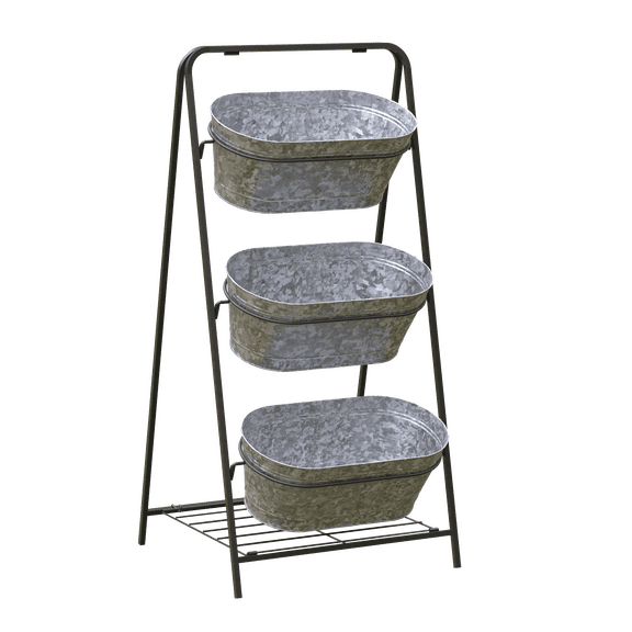 Panacea Large Oval Galvanised Metal Planter 3 Tier Washtub Style with Drainage Holes for Indoor/Outdoor