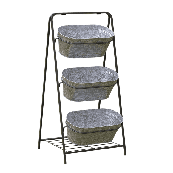 Panacea Large Oval Galvanised Metal Planter 3 Tier Washtub Style with Drainage Holes for Indoor/Outdoor