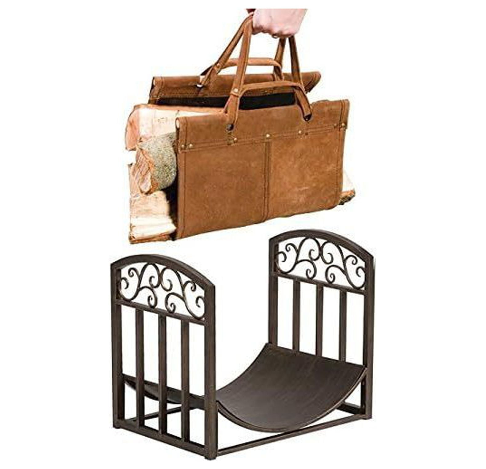 Panacea Log Bin with Scrolls and Leather Log Tote