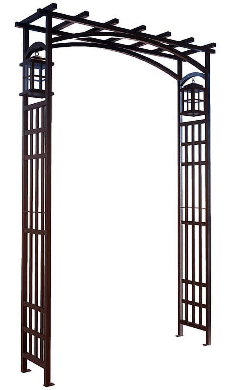 "Panacea Outdoor Steel Patio Archway, Mission Garden Arbor with Lanterns, Black, 79.5""H ...