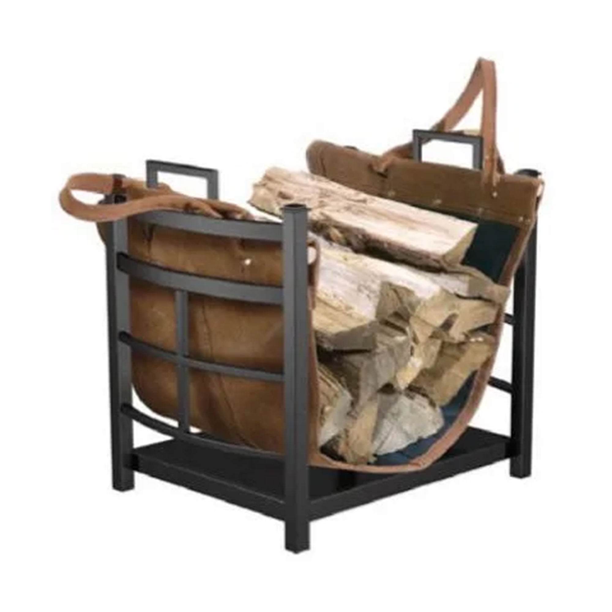PANACEA PRODUCTS Panacea Mission Log Bin with Synthetic Leather and Alloy Steel Log Carrier