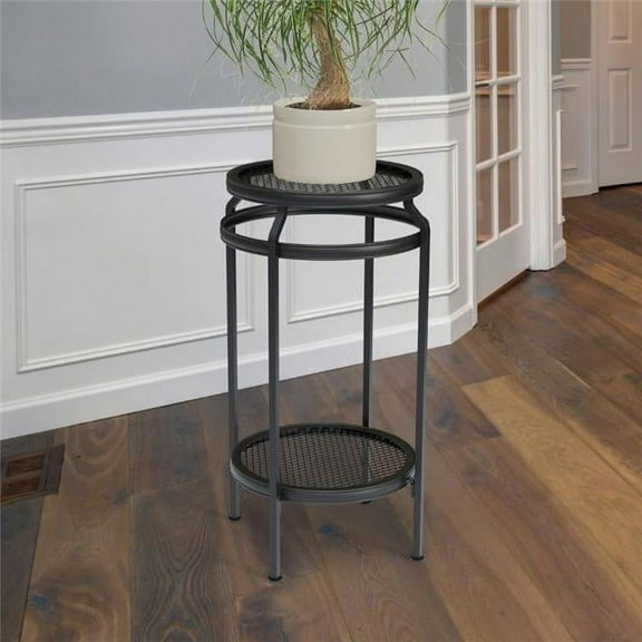 Panacea New Age 20” 2-Tier Black Metal Diamond Pattern Plant Stand with Rubber Pads