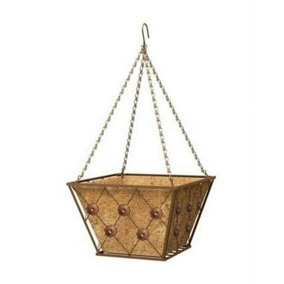 Panacea Products 259427 14 in. Square Regency Style Hanging Basket with Coco Liner, Brushed Bronze
