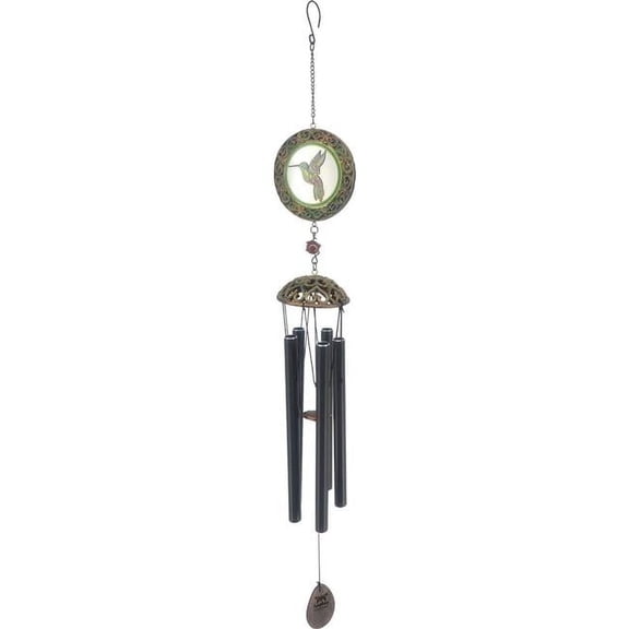 Panacea Products 80103 32 in. Glass Hummingbird Wind Chime with Bells - Black