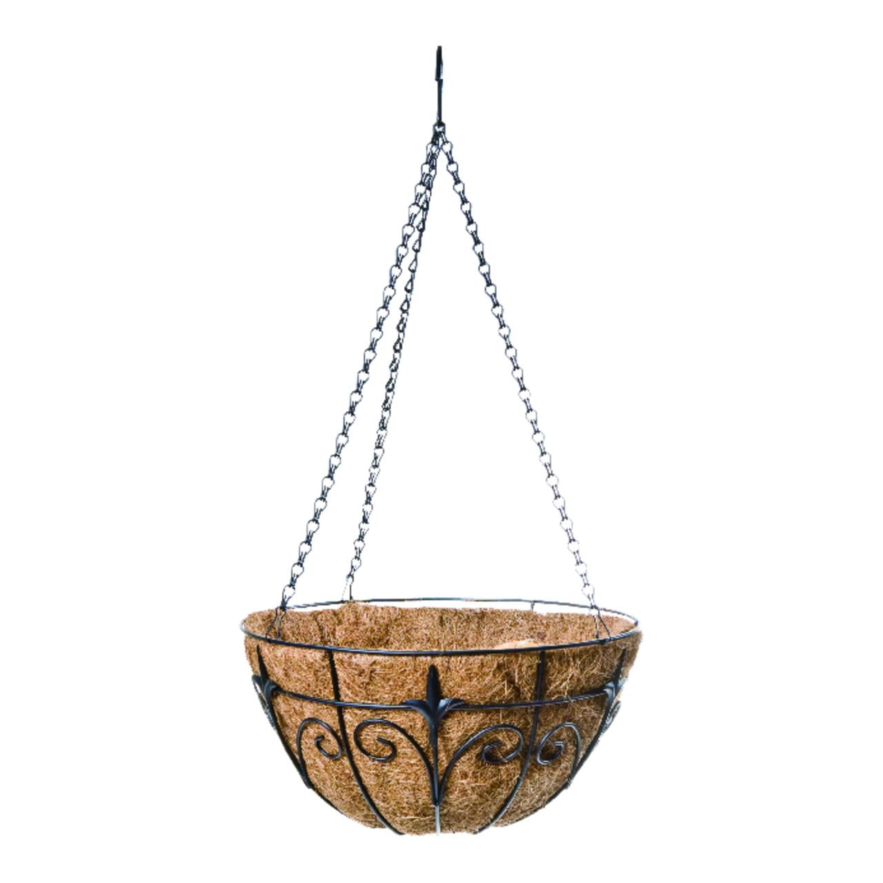 Panacea Black Steel Round Hanging Basket with Coco Liner