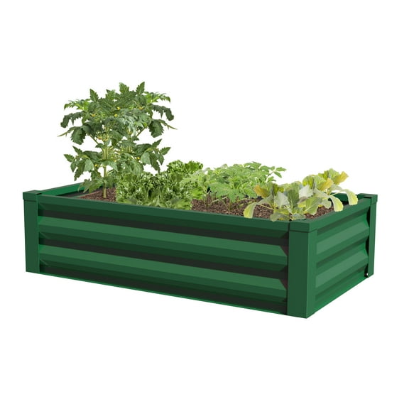 Panacea Raised Garden Bed, Green Rectangular Metal Planter