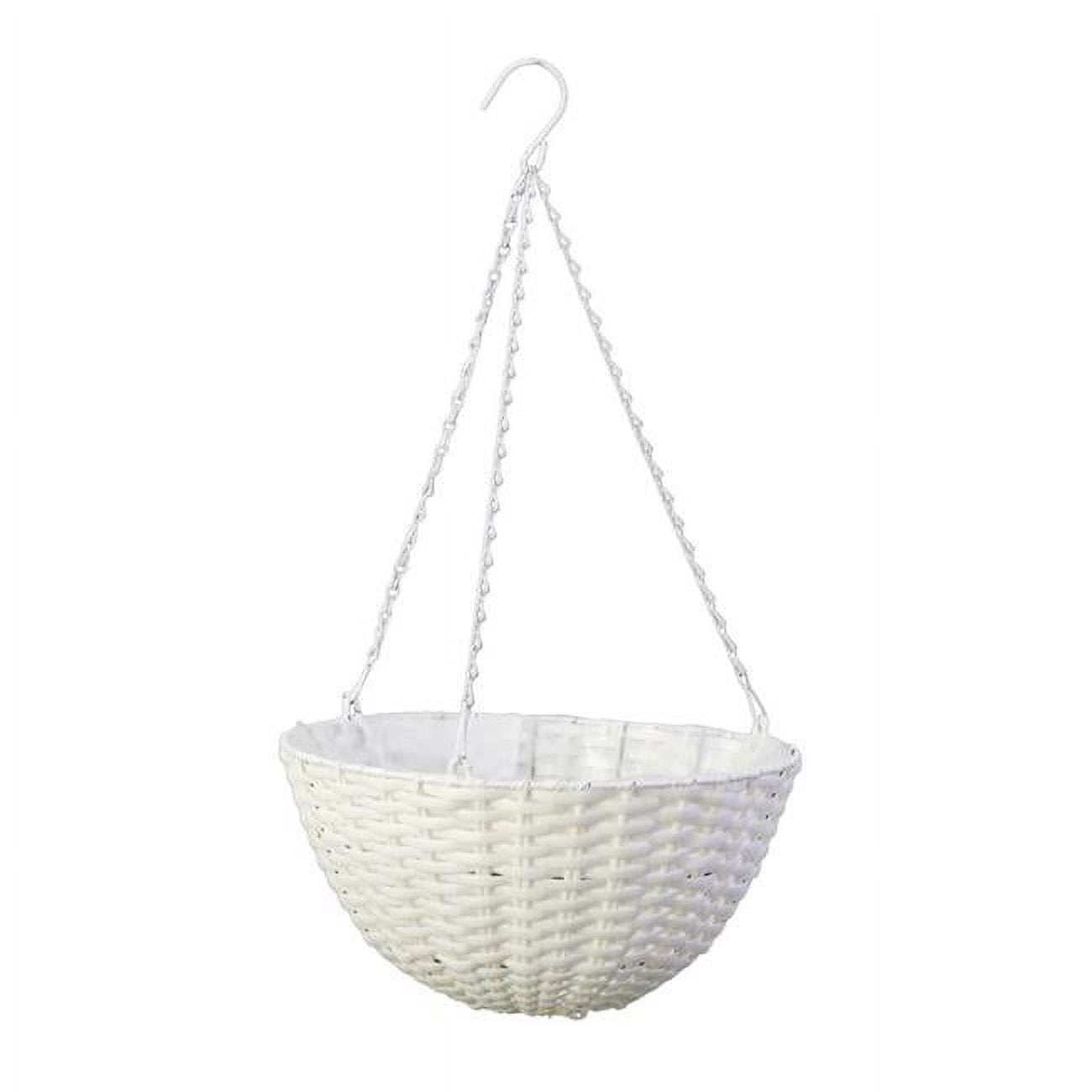 Panacea Resin Wicker Hanging Basket White 14 in. Dia. x 9 in