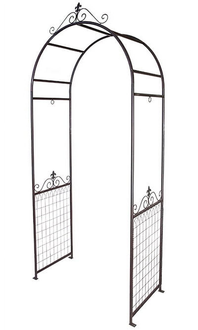 Brown Metal Rustic Garden Arbor with Scrollwork, 96"H