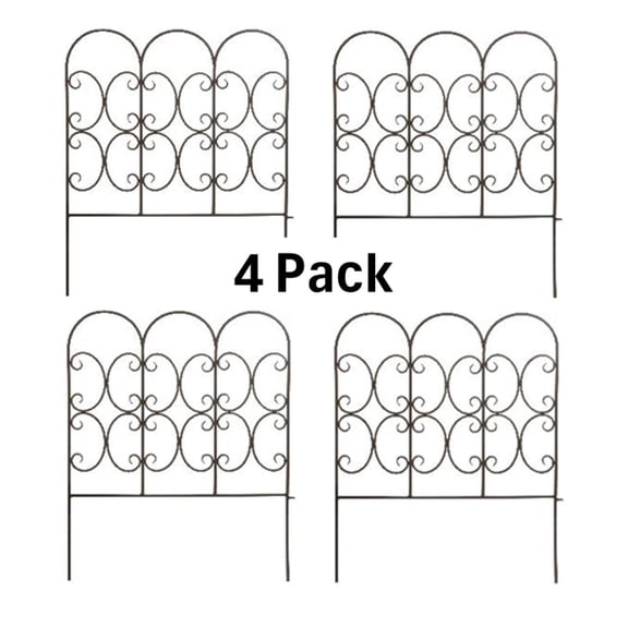 Panacea Set of 4 Steel Garden Fence Panels, Triple Arch Design, Black, 31" H x 24" W