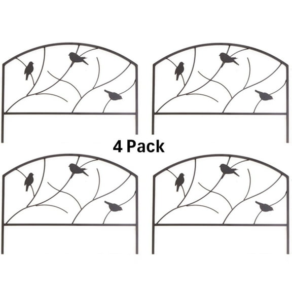 Panacea Steel Garden Fence Panels, Set of 4, Birds & Branch Design, Black Garden Edging